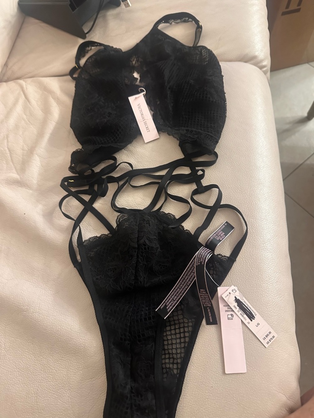 Victoria's Secret Black Lace Strappy Bodysuit